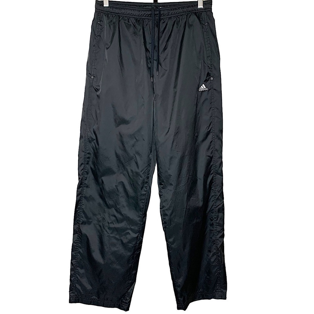 Adidas 2008 Windbreaker Hi Rise Track Pants Sz M Black Nylon Straight Leg Retro